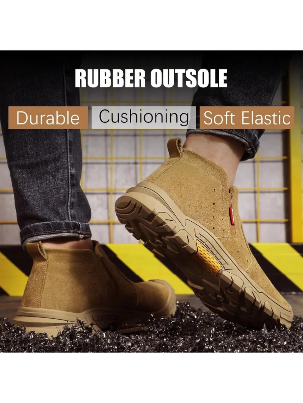 Men's Brown Fireproof Shoes Casual Steel Toe Slip On Mid Top Jobsite Work Boots